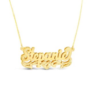 Front View of Gold Plated Stepanie Nameplate Pendant