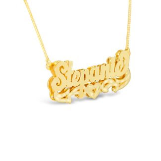 Sideview of Gold Plated Stepanie Nameplate Pendant